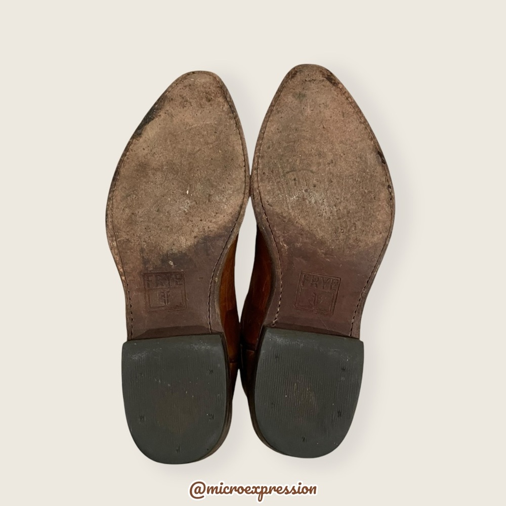 Frye Billy Short Pull On Cognac Brown Leather Southern Boho Cowboy Ankle Boot - Picture 12 of 14